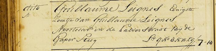 Burial record - Guillaume Leignes jr.